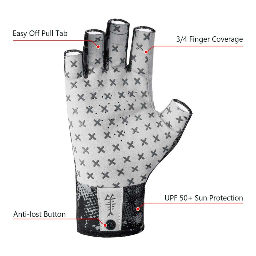 BASSDASH Guantes solares transpirables de 3/4 dedos con protección UPF 50+ y palma de silicona antideslizante para hombres y mujeres, para pescar, ciclismo, correr, sin dedos