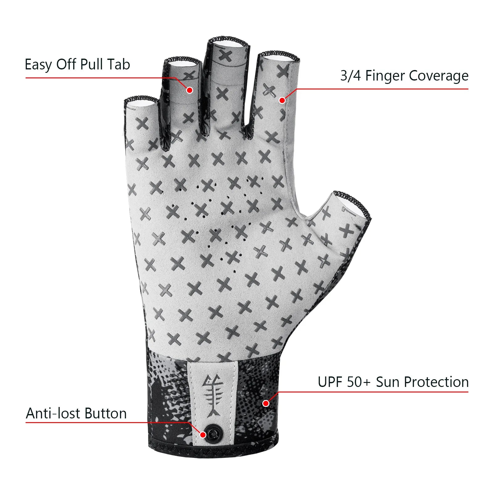 BASSDASH Guantes solares transpirables de 3/4 dedos con protección UPF 50+ y palma de silicona antideslizante para hombres y mujeres, para pescar, ciclismo, correr, sin dedos