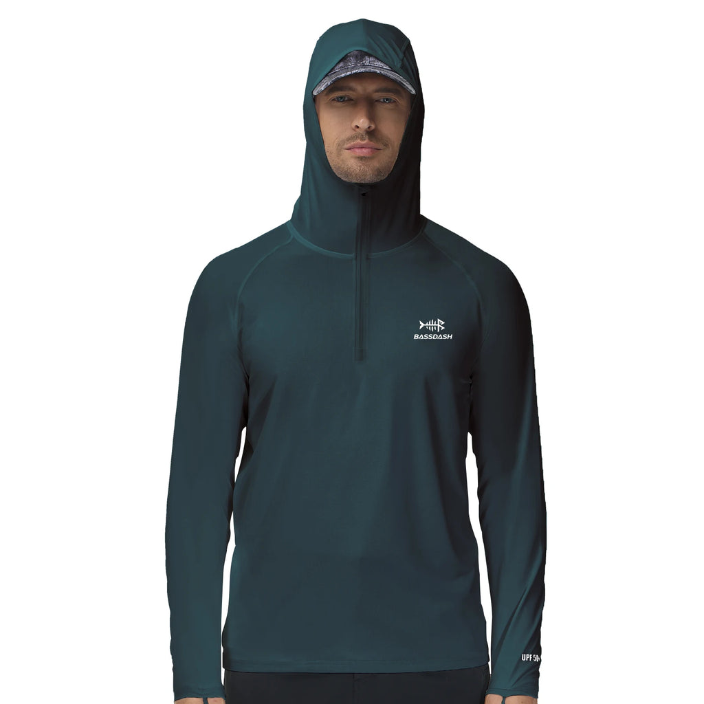 BASSDASH Men’s 1/4 Zip Fishing Hoodie Shirt UPF 50+ Quick Dry Performance Long Sleeve Sun Protection FS24M