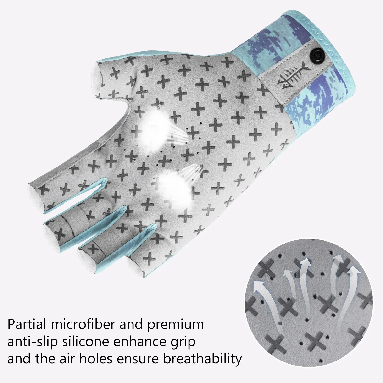 BASSDASH Guantes solares transpirables de 3/4 dedos con protección UPF 50+ y palma de silicona antideslizante para hombres y mujeres, para pescar, ciclismo, correr, sin dedos