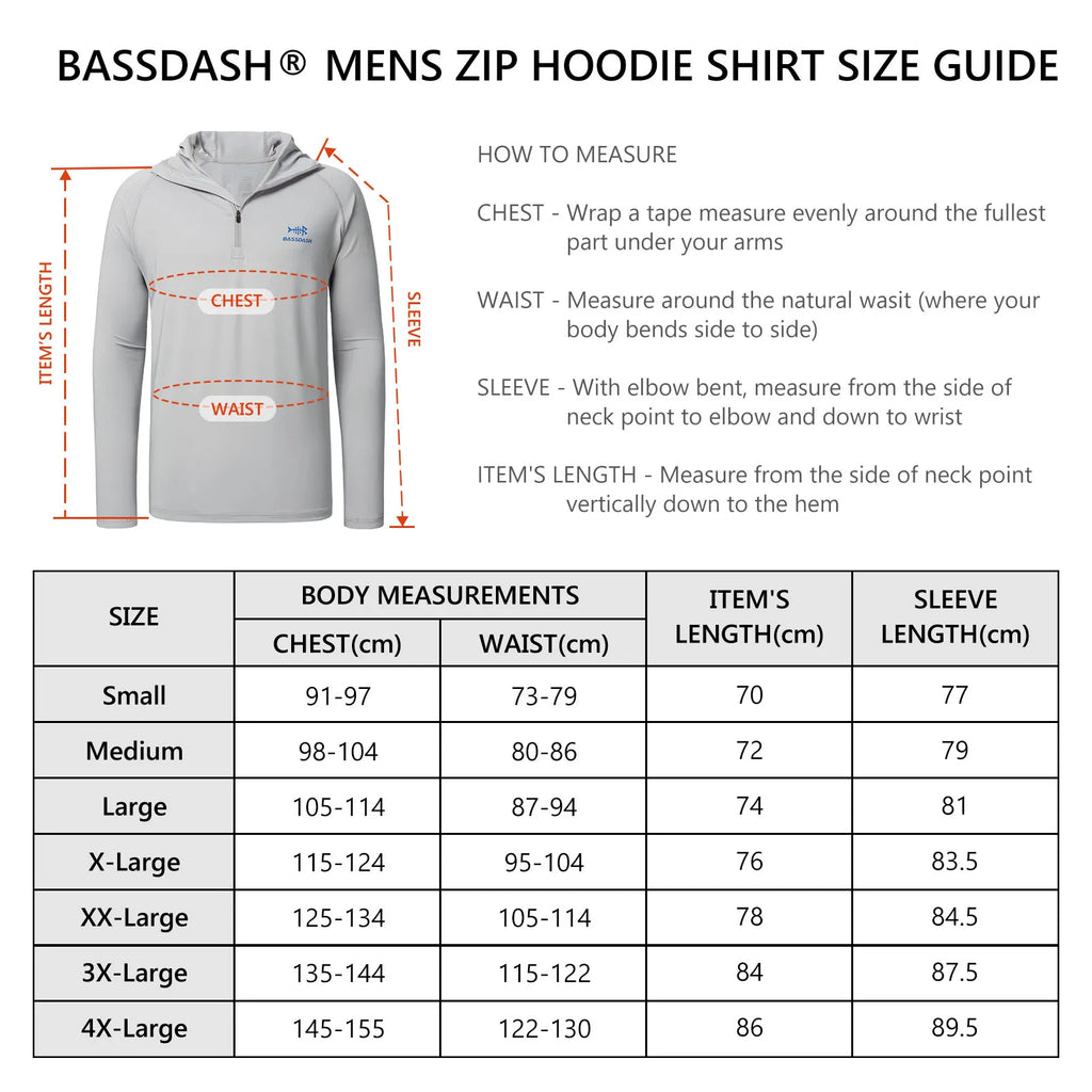 Bassdash Men’s UPF 50+ 1/4 Zip Fishing Hoodie Shirt Quick Dry Performance Long Sleeve Sun Protection FS24M