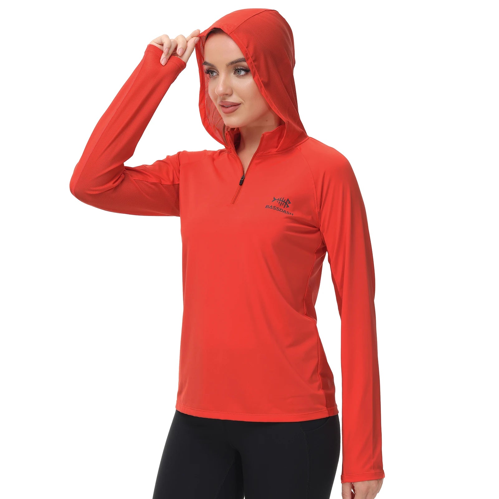 Bassdash - Sudadera informal con capucha para mujer, UPF 50+, manga larga, para exteriores, pesca, senderismo