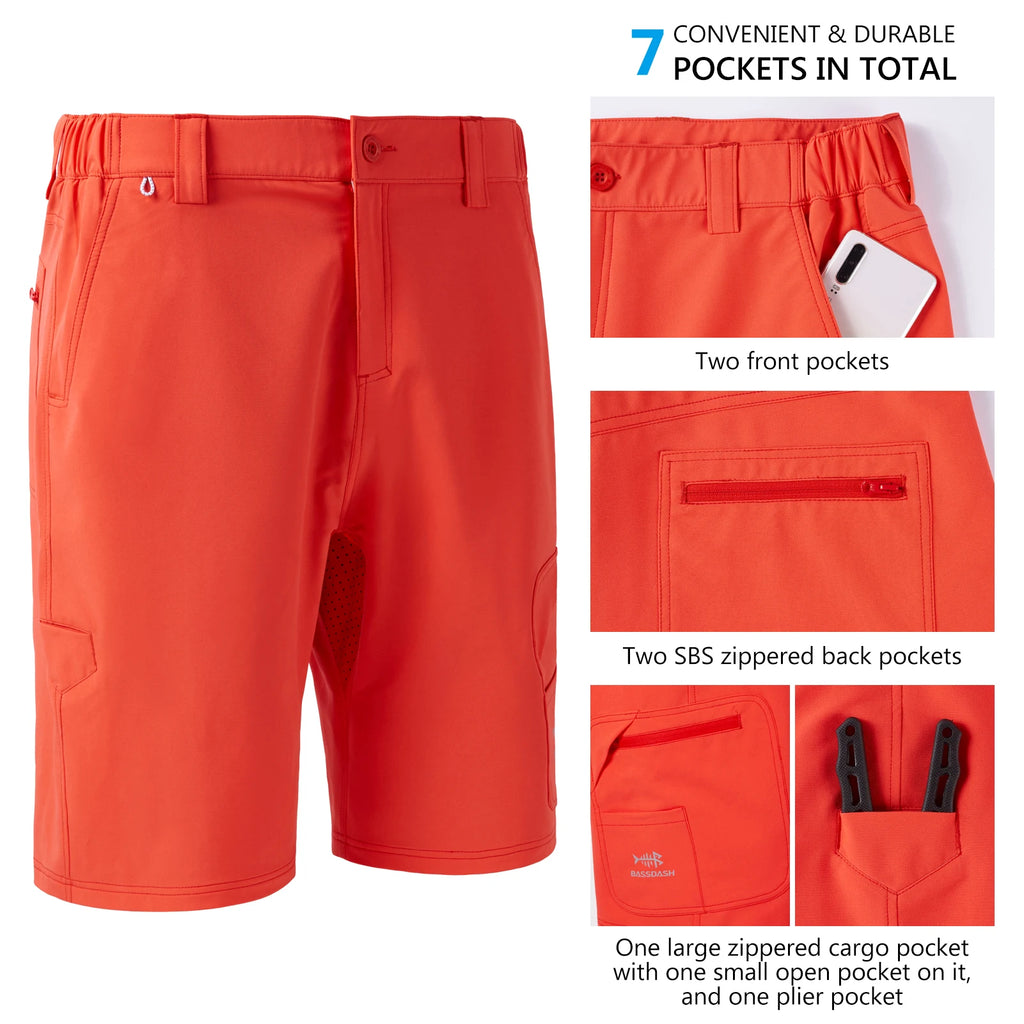 Pantalones cortos de pesca Bassdash para hombre, resistentes al agua, con bolsillos con cremallera, de secado rápido, de camuflaje, tácticos, para golf y senderismo