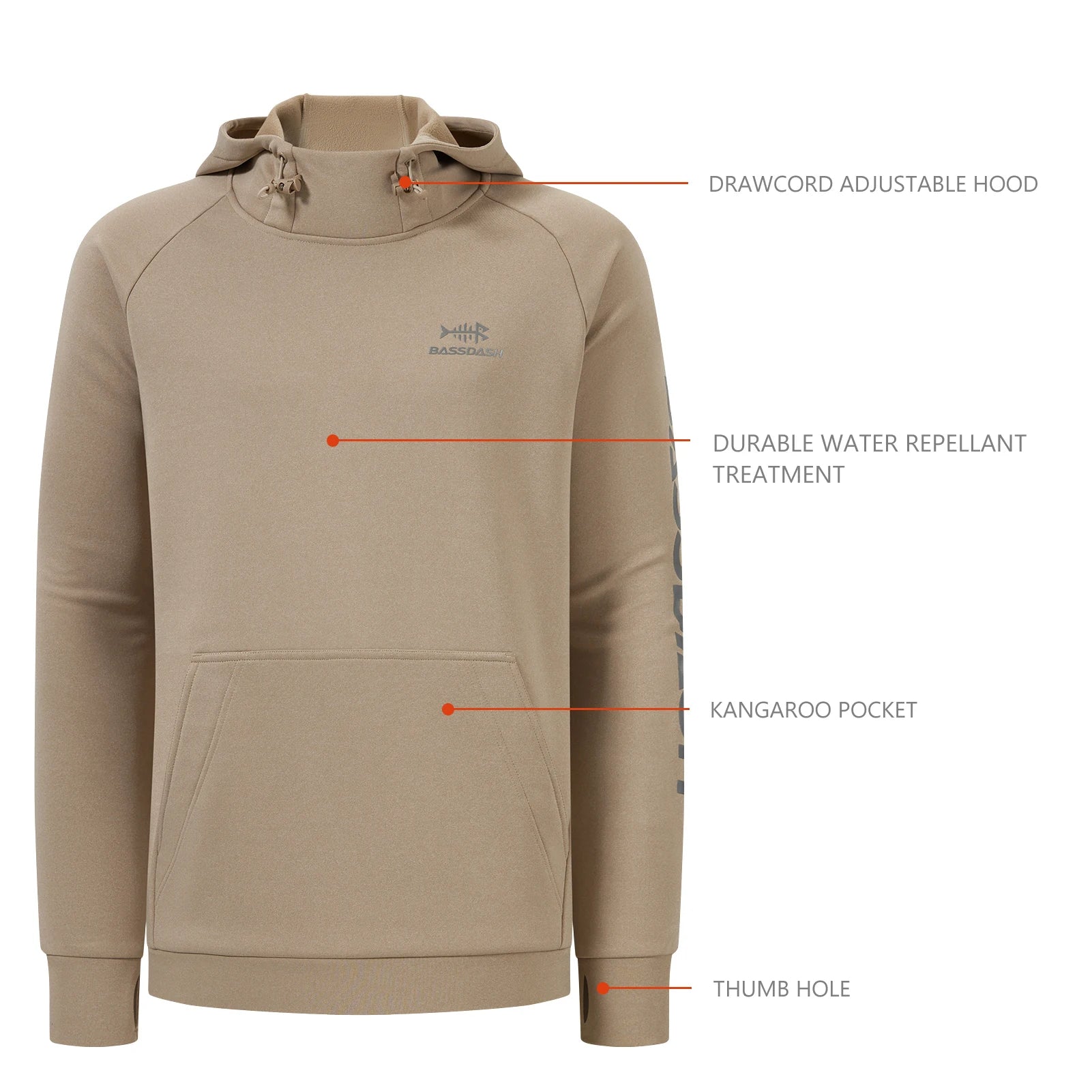 BASSDASH Men’s Fleece Lined Fishing Hoodies Water Resistant Performance Pullover Sweatshirts Stretchy Hunting Workout Sweatshirt