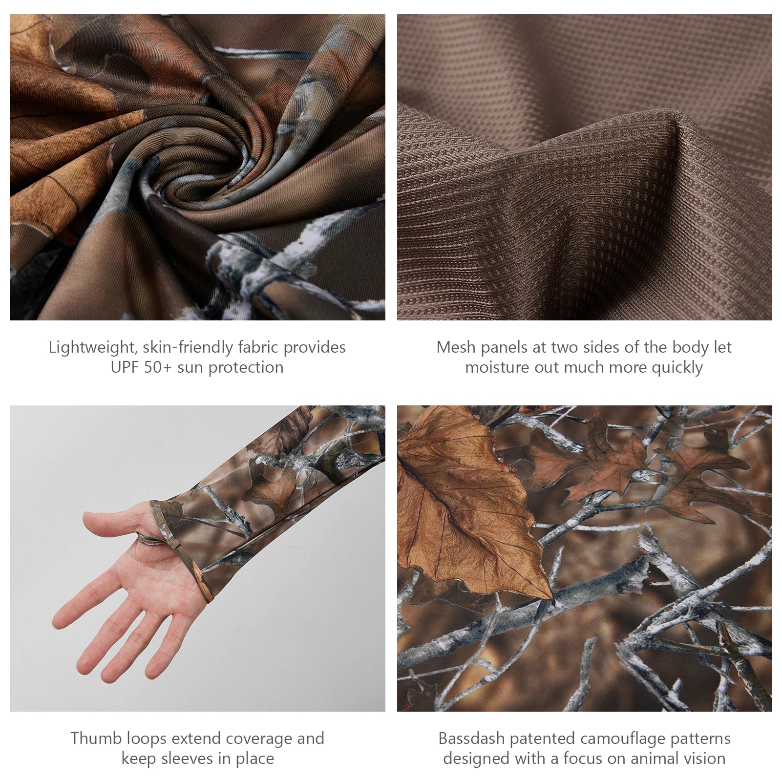 BASSDSASH - Sudadera ligera de camuflaje para caza, con protección UPF 50+, secado rápido, manga larga, para hombre, con capucha