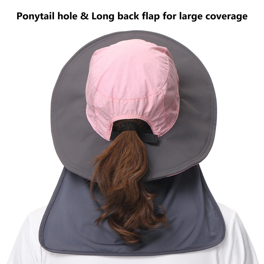 Sombrero Bassdash para mujer con protección solar UPF 50, con abertura para la cola y solapa en el cuello, resistente al agua, para pesca al aire libre