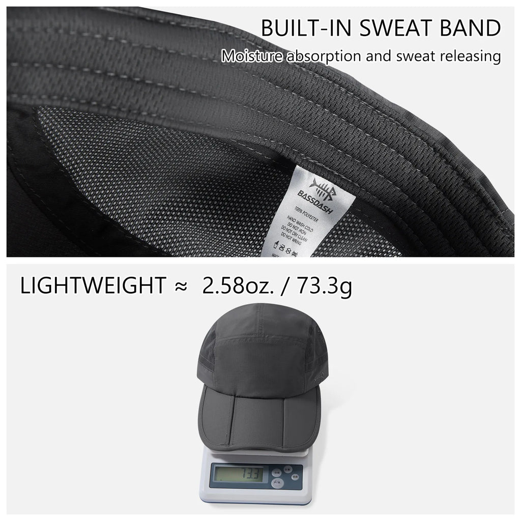 Gorra de béisbol plegable BASSDASH para pesca, resistente al agua UPF 50+, portátil, para exteriores, para mujeres y hombres, para senderismo, ajustable