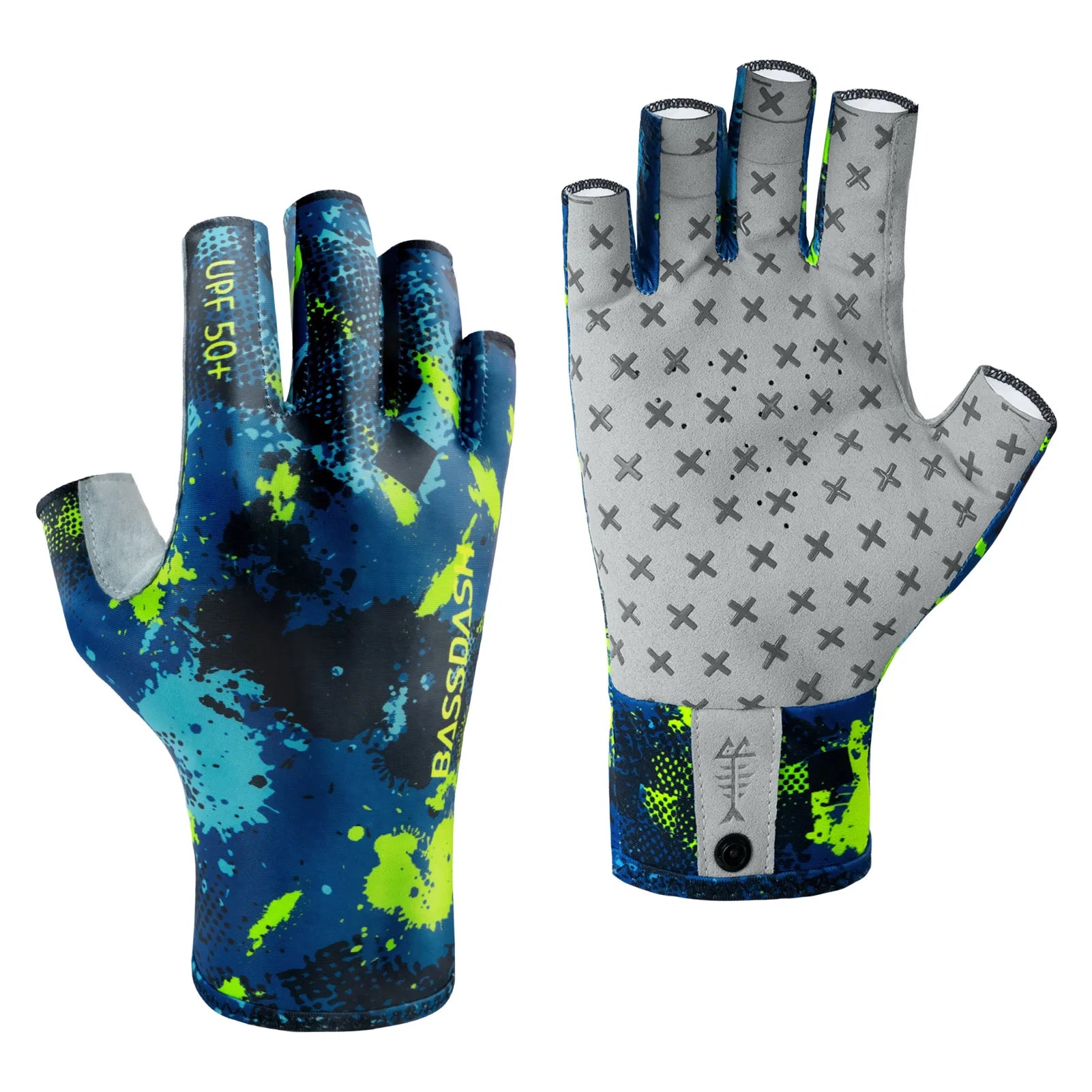 BASSDASH Guantes solares transpirables de 3/4 dedos con protección UPF 50+ y palma de silicona antideslizante para hombres y mujeres, para pescar, ciclismo, correr, sin dedos