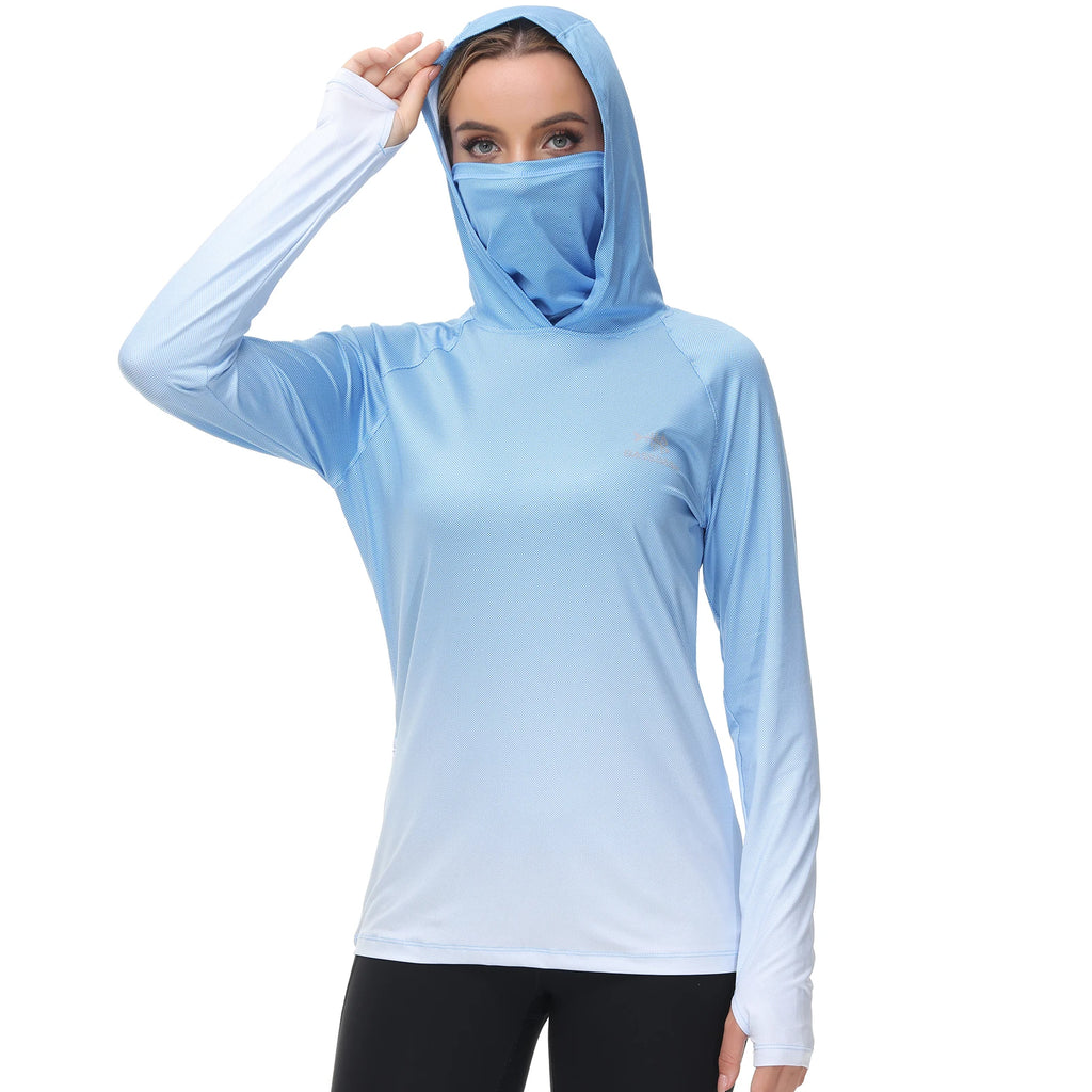 Sudadera con capucha de pesca Bassdash para mujer con protección solar UPF 50+ y orificios para los pulgares para la mascarilla