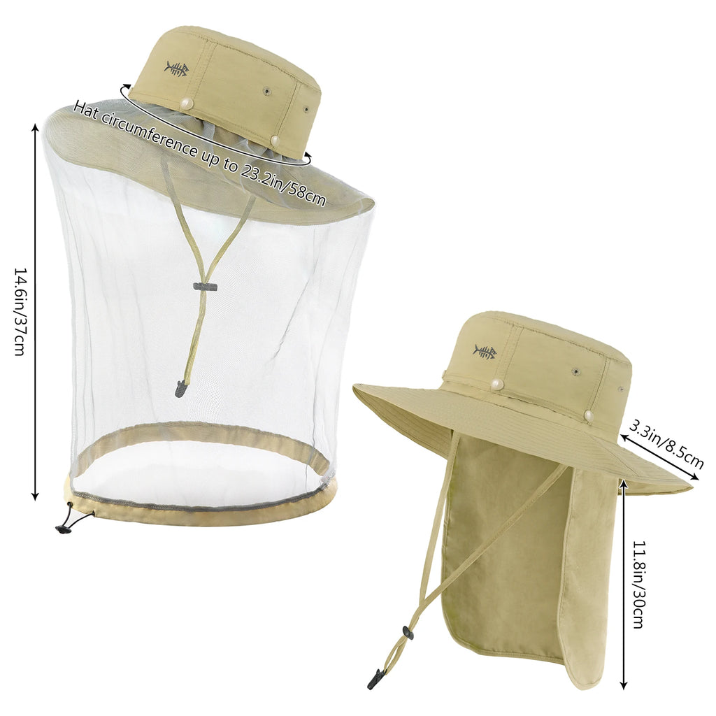 BASSDASH Sombrero antimosquitos con mosquitera oculta y solapa para el cuello para hombres y mujeres, pesca al aire libre, senderismo, camping, UPF 50+