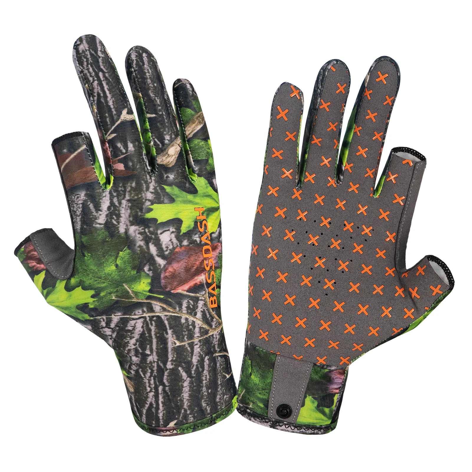 Guantes de caza unisex sin dedos BASSDASH con camuflaje para hombre y mujer, para clima cálido, pesca, UPF 50+