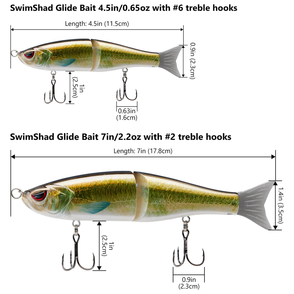 Bassdash Swimbaits - Señuelos deslizantes para lucio, trucha y pececillo, duros, 17,8 cm/62,5 g y 11,5 cm/18,4 g