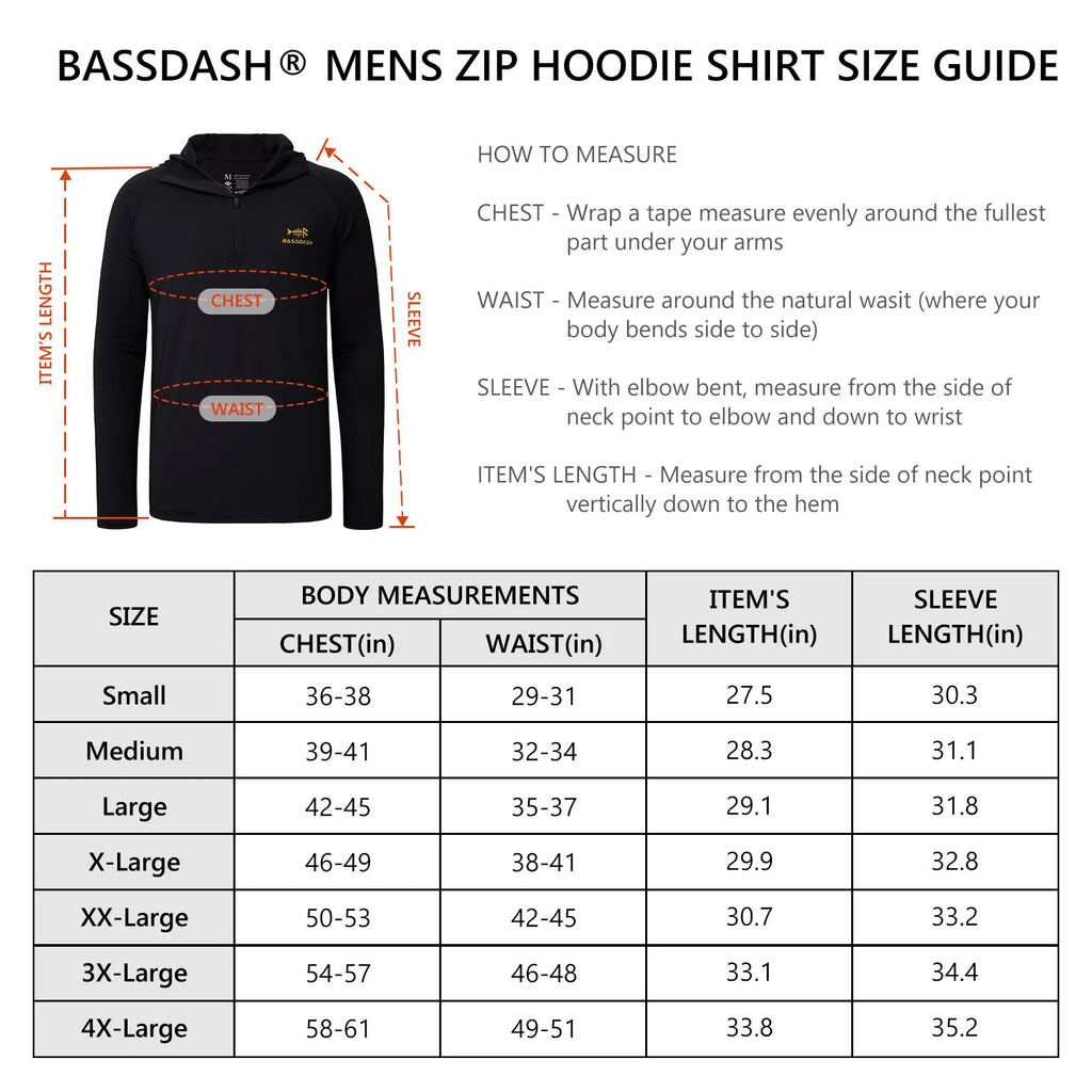 Bassdash Men’s UPF 50+ 1/4 Zip Fishing Hoodie Shirt Quick Dry Performance Long Sleeve Sun Protection FS24M