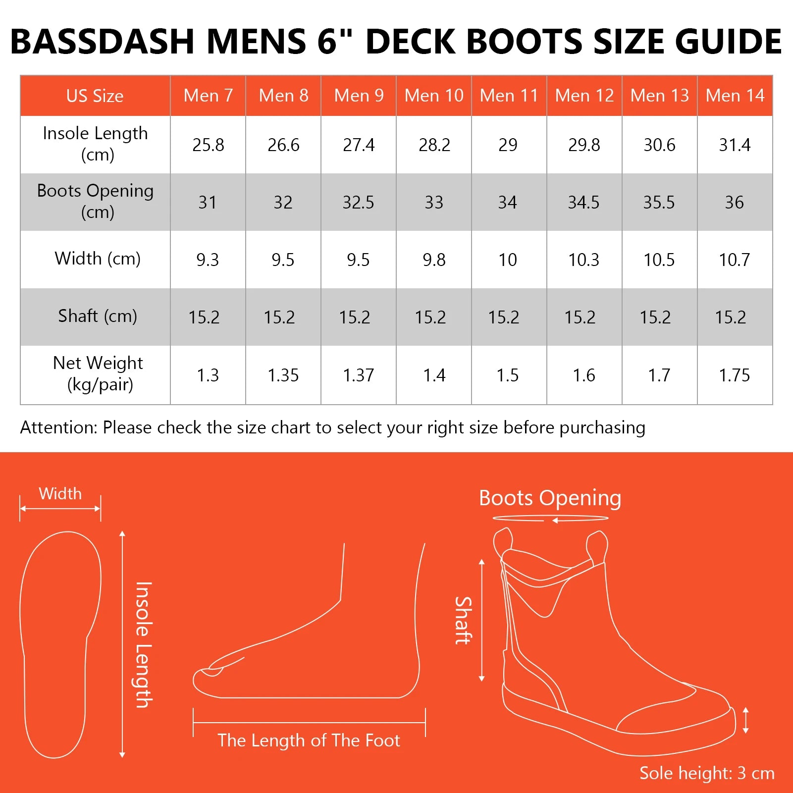 BASSDASH Men’s 6" Waterproof Deck Boots with Breathable Lining Anti-slip Neoprene Rubber Ankle Rain Boots for Fishing Boating