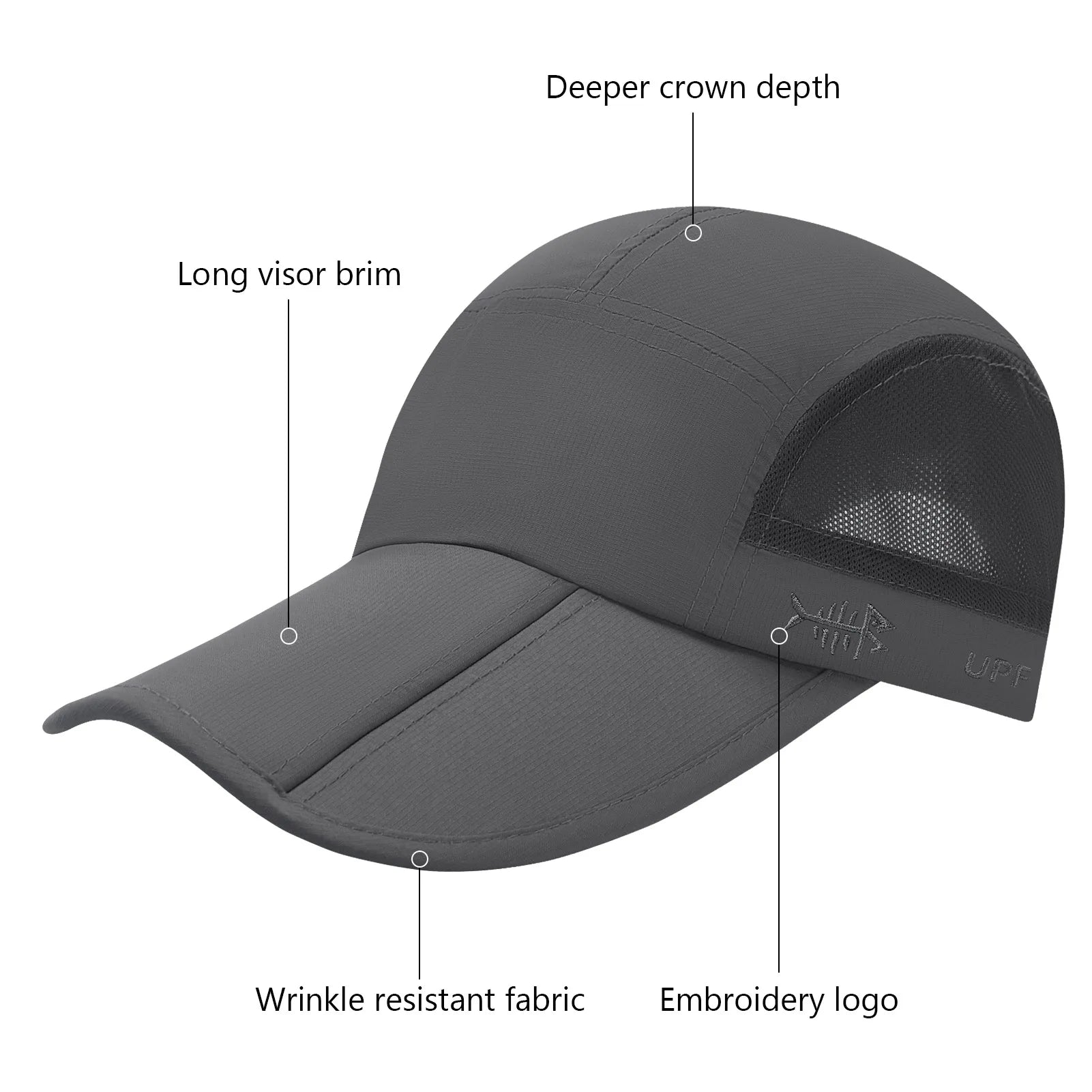 Gorra de béisbol plegable BASSDASH para pesca, resistente al agua UPF 50+, portátil, para exteriores, para mujeres y hombres, para senderismo, ajustable