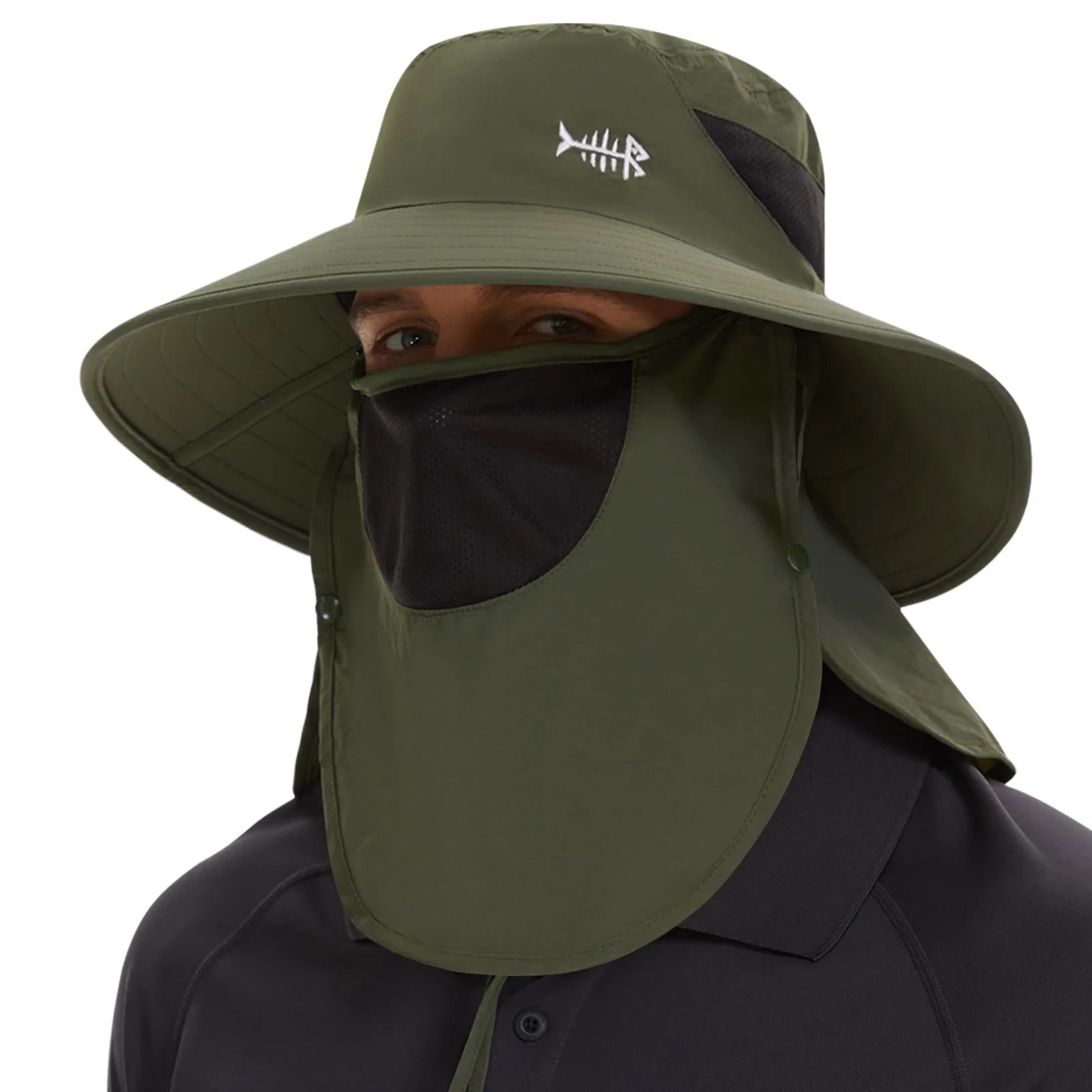 Bassdash UPF 50+ Breathable Sun Hat with Removable Face Cover and Neck Flap Unisex Water Resistant Wide Brim Bucket Hat