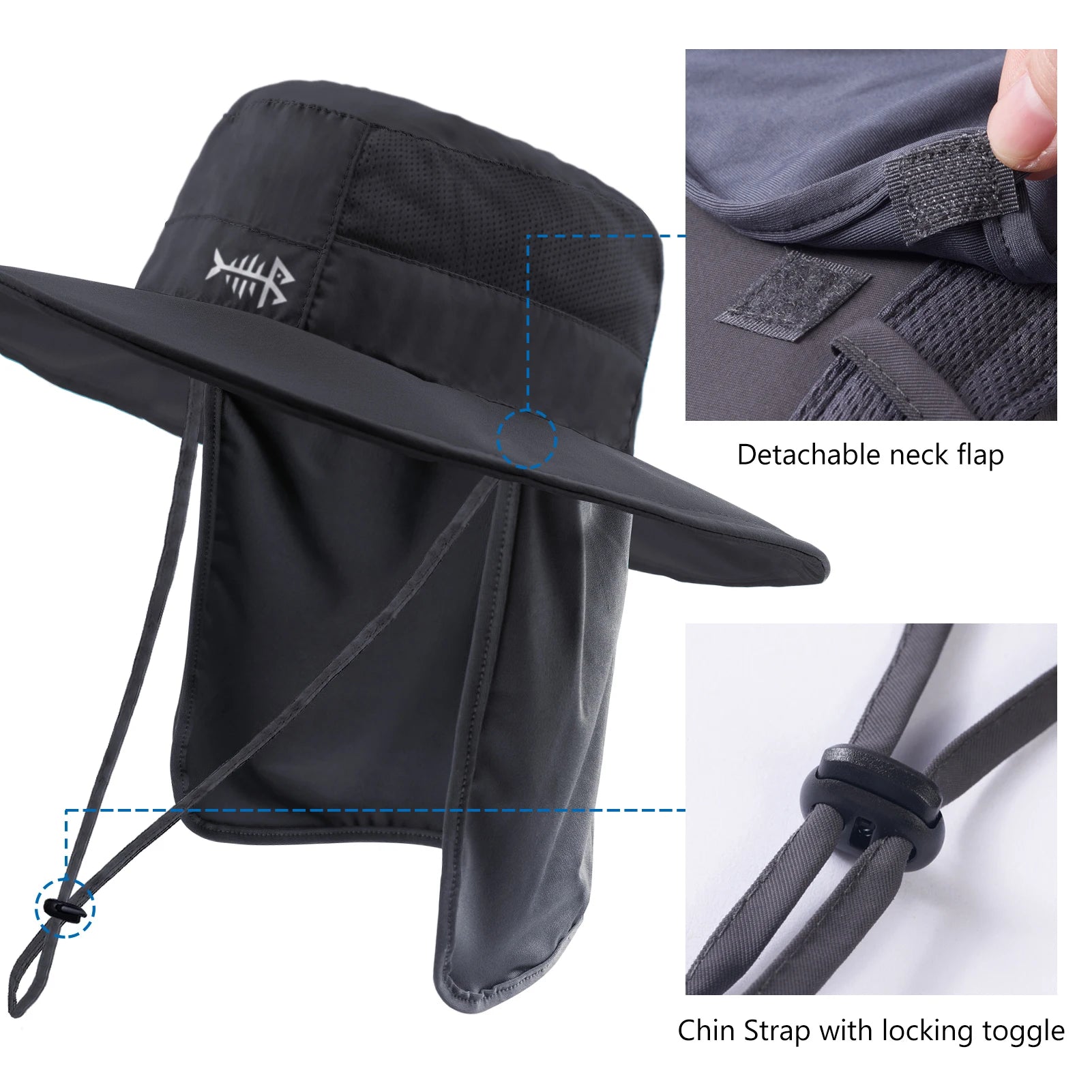 Sombrero Bassdash para mujer con protección solar UPF 50, con abertura para la cola y solapa en el cuello, resistente al agua, para pesca al aire libre