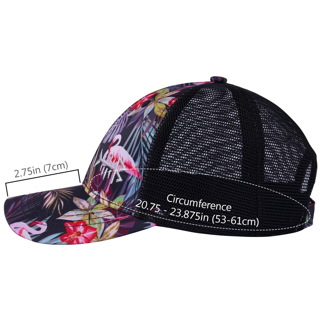 Gorra de golf Bassdash Altimate Fishing con parte trasera de malla para hombre y mujer, ajustable, con visera de béisbol y estampado de camuflaje de flamencos
