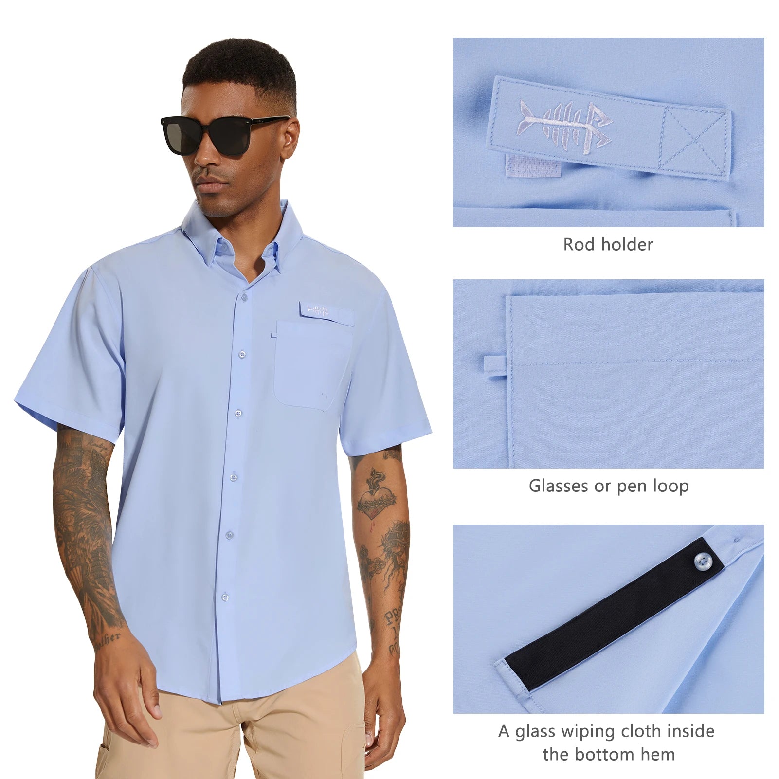 BASSDASH Men's UPF 50+ Short Sleeve Button Down Fishing Shirt Breathable Lightweight for Outdoors Hiking Camping