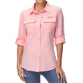 BASSDASH Camisa de pesca de manga larga para mujer, lisa, con botones, multibolsillos, transpirable, de secado rápido, UPF 50, prenda exterior superior
