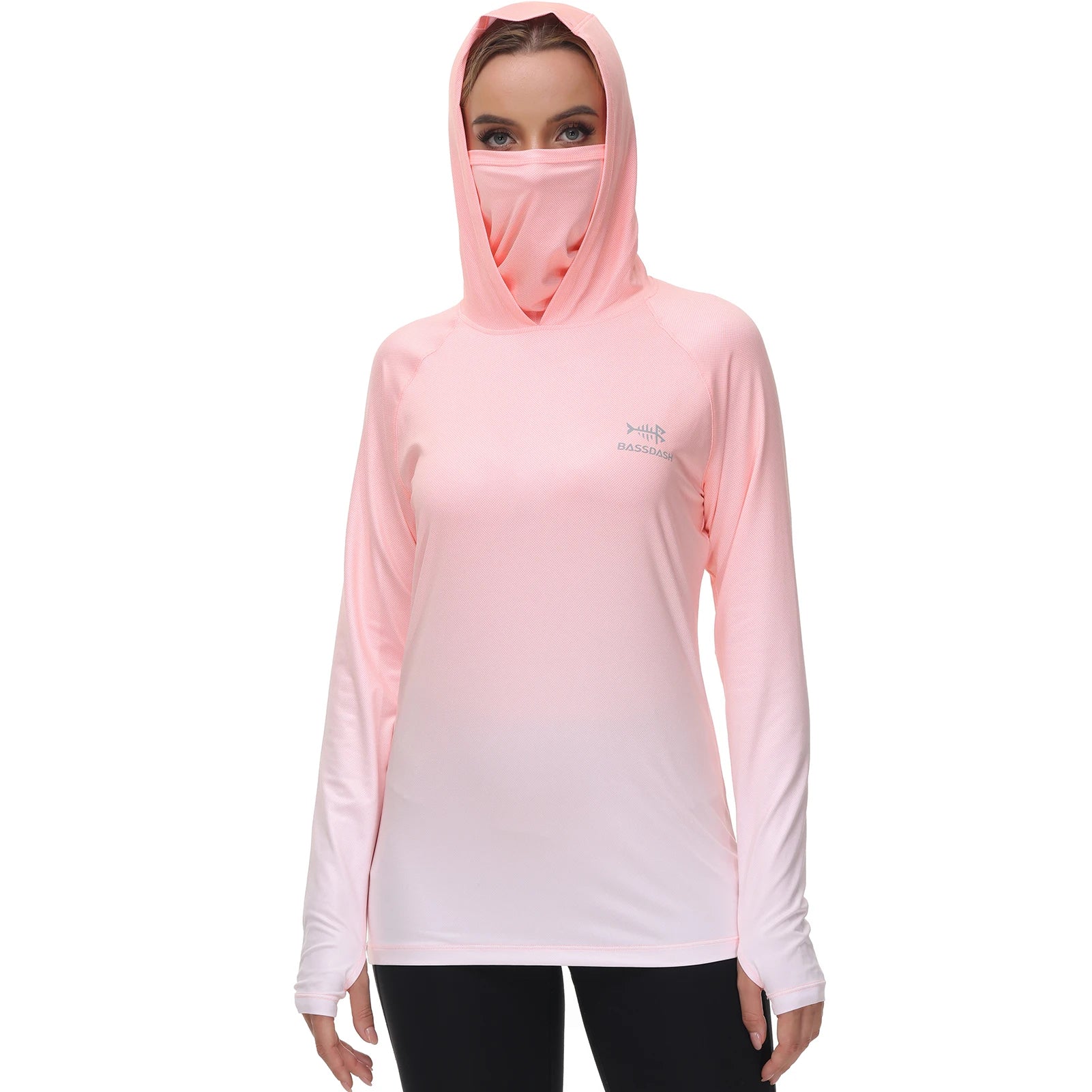 Sudadera con capucha de pesca Bassdash para mujer con protección solar UPF 50+ y orificios para los pulgares para la mascarilla