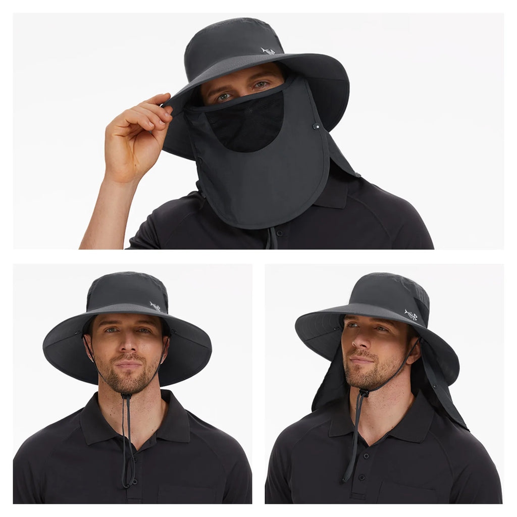 Bassdash UPF 50+ Breathable Sun Hat with Removable Face Cover and Neck Flap Unisex Water Resistant Wide Brim Bucket Hat