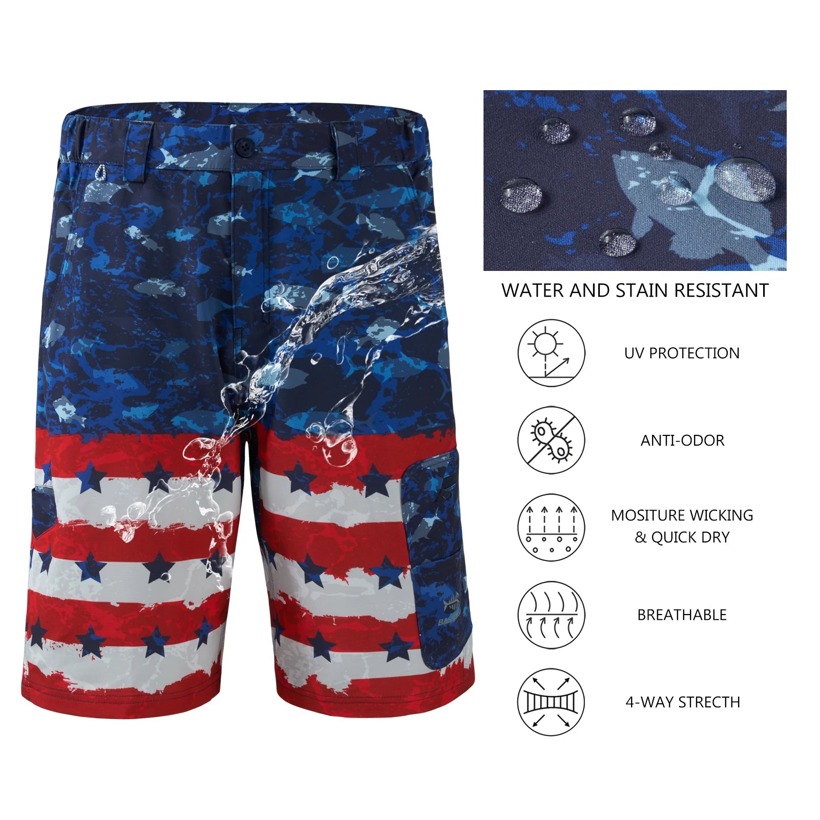 Pantalones cortos de pesca Bassdash para hombre, resistentes al agua, con bolsillos con cremallera, de secado rápido, de camuflaje, tácticos, para golf y senderismo