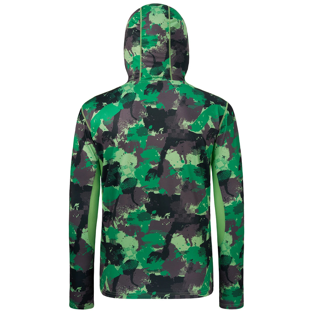 BASSDASH - Sudadera con capucha de manga larga para hombre, con protección solar, para pesca, senderismo, UPF 50+, camuflaje, con mascarilla y polaina ligera para el cuello