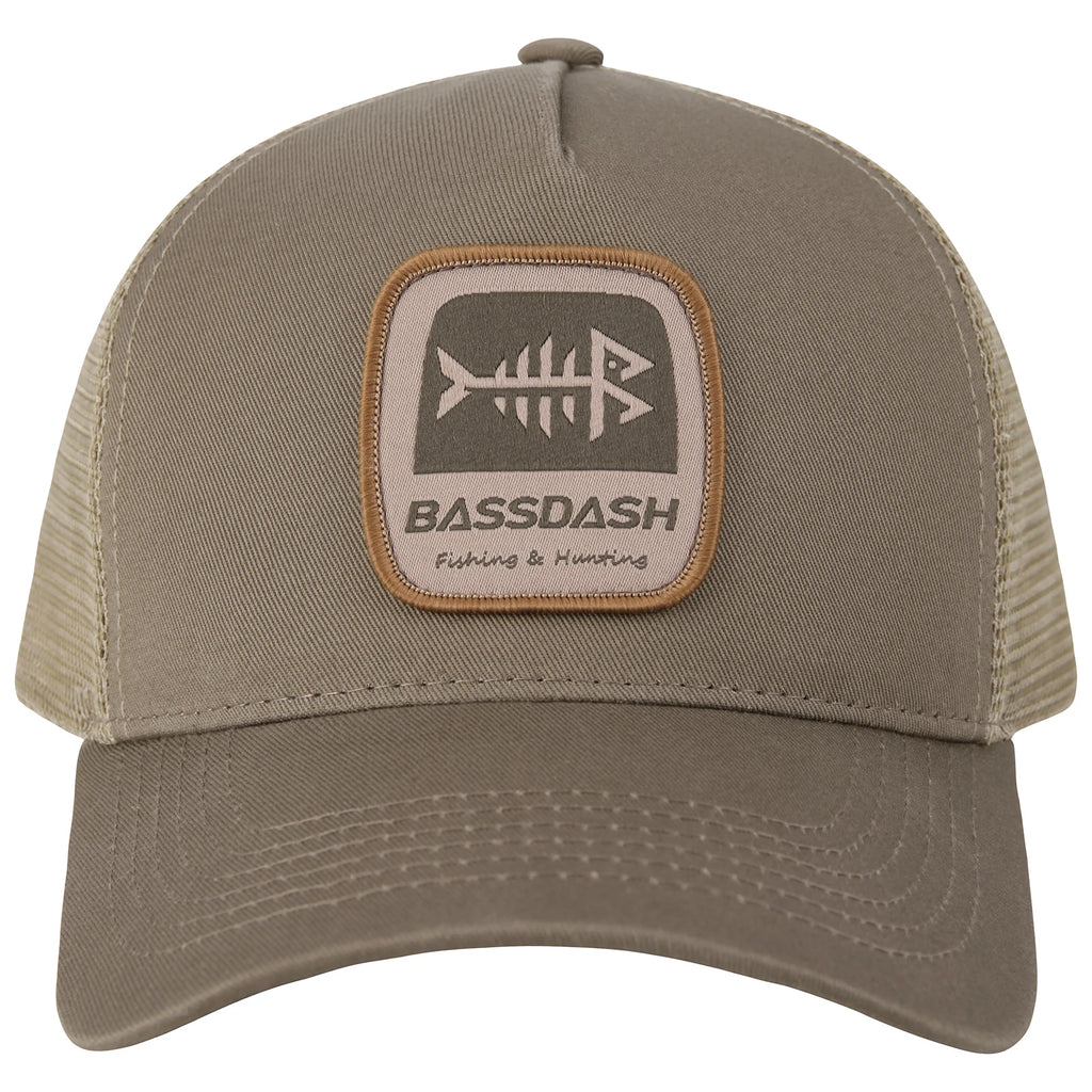 BASSDASH Trucker Hat Embroidered Patch Adjustable Baseball Cap Mesh Back Fishing Hat