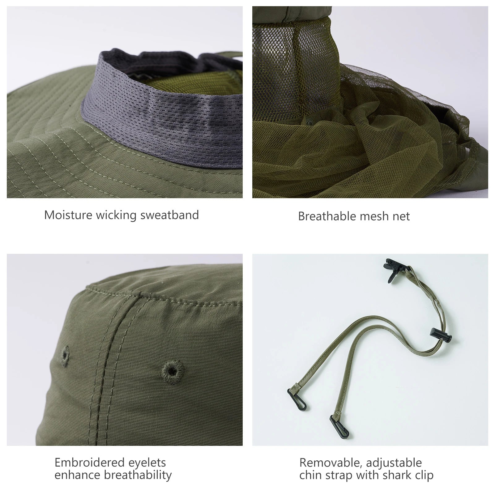 BASSDASH Sombrero antimosquitos con mosquitera oculta y solapa para el cuello para hombres y mujeres, pesca al aire libre, senderismo, camping, UPF 50+