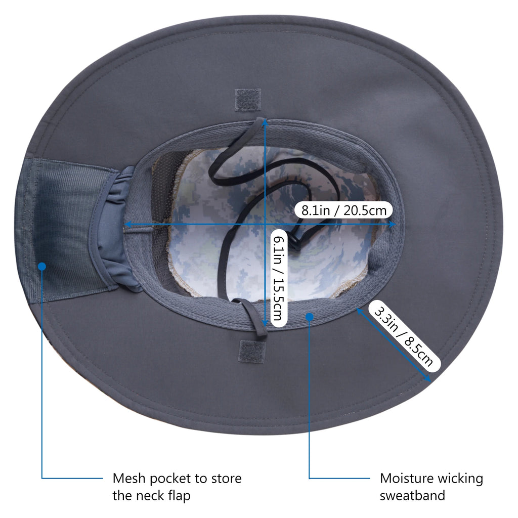 Bassdash - Sombrero de pesca desmontable con protección solar UPF 50+, resistente al agua y con solapa de cuello desmontable, ideal para senderismo y acampada
