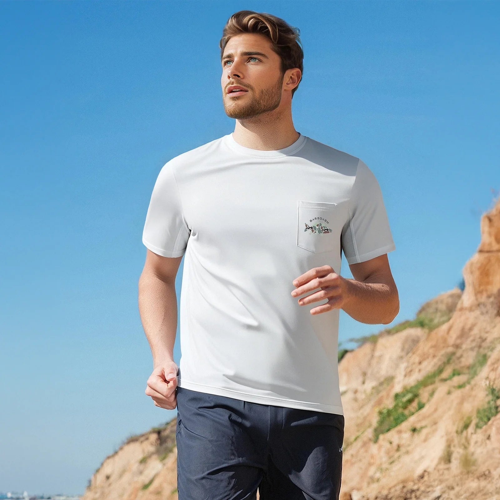 Camiseta de pesca Bassdash para hombre con protección solar UPF 50+, manga corta con bolsillo, secado rápido, protección solar UV, informal, para exteriores, FS46M
