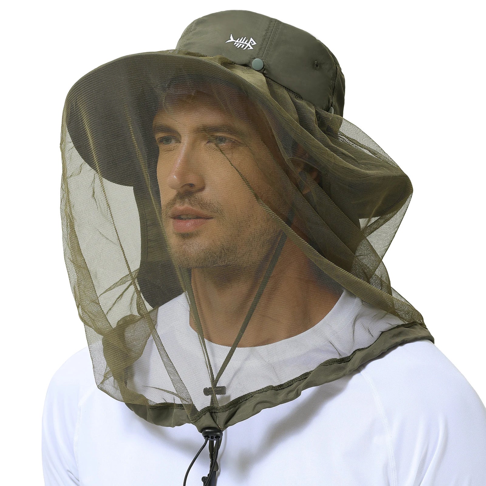 BASSDASH Sombrero antimosquitos con mosquitera oculta y solapa para el cuello para hombres y mujeres, pesca al aire libre, senderismo, camping, UPF 50+