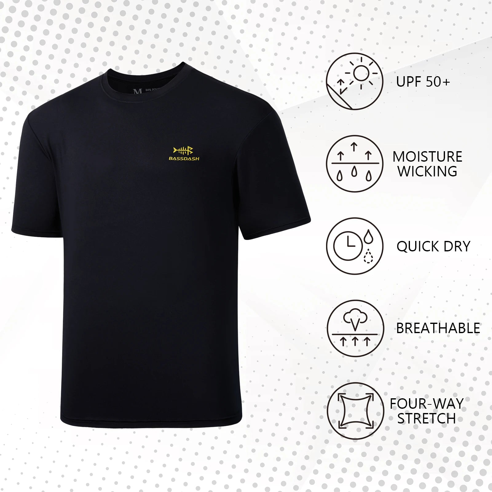 BASSDASH Camisetas de pesca de manga corta UPF 50+ para hombres Camisetas de alto rendimiento con protección solar UV para senderismo