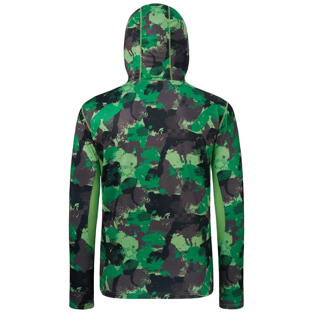 BASSDASH - Sudadera con capucha de manga larga para hombre, con protección solar, para pesca, senderismo, UPF 50+, camuflaje, con mascarilla y polaina ligera para el cuello