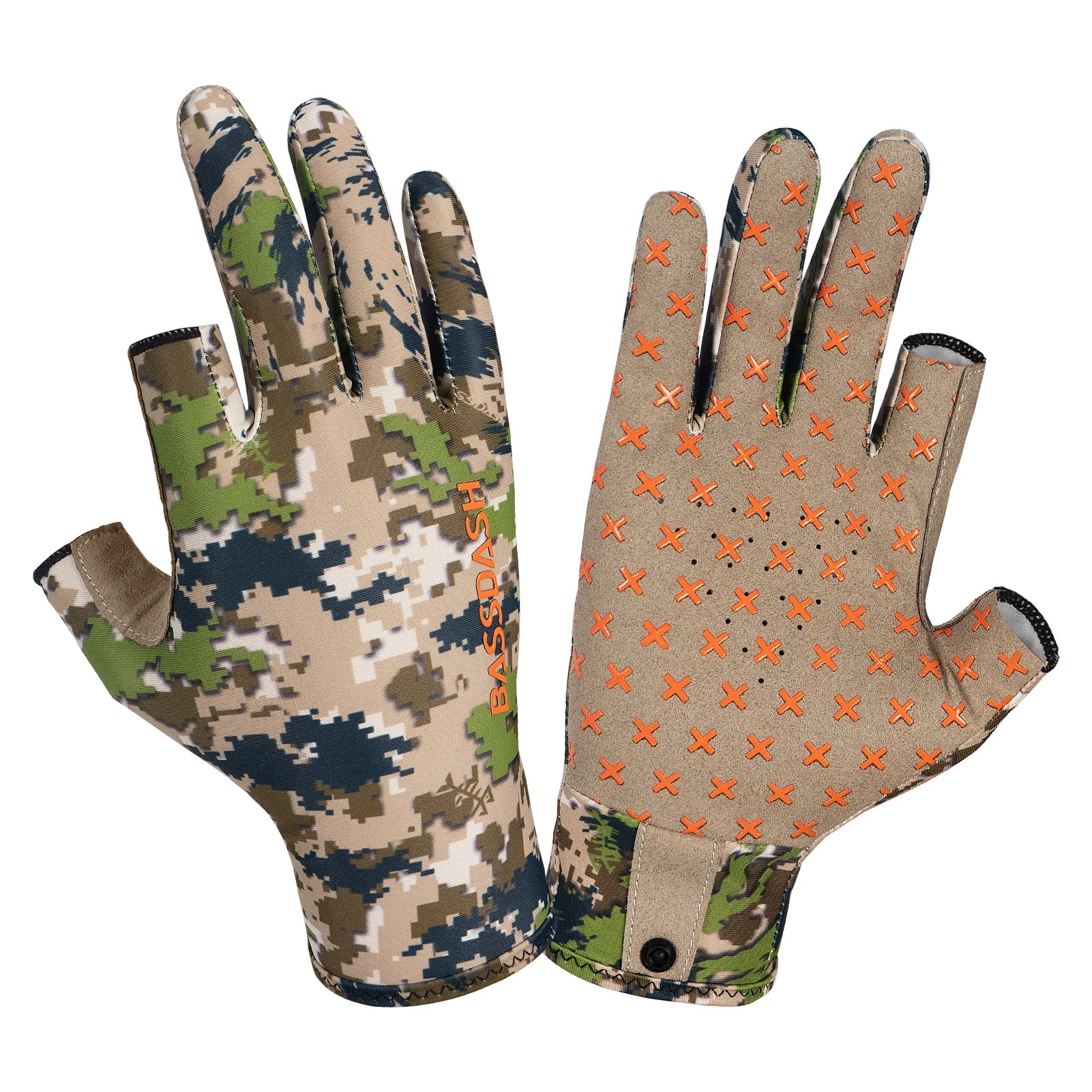 Guantes de caza unisex sin dedos BASSDASH con camuflaje para hombre y mujer, para clima cálido, pesca, UPF 50+