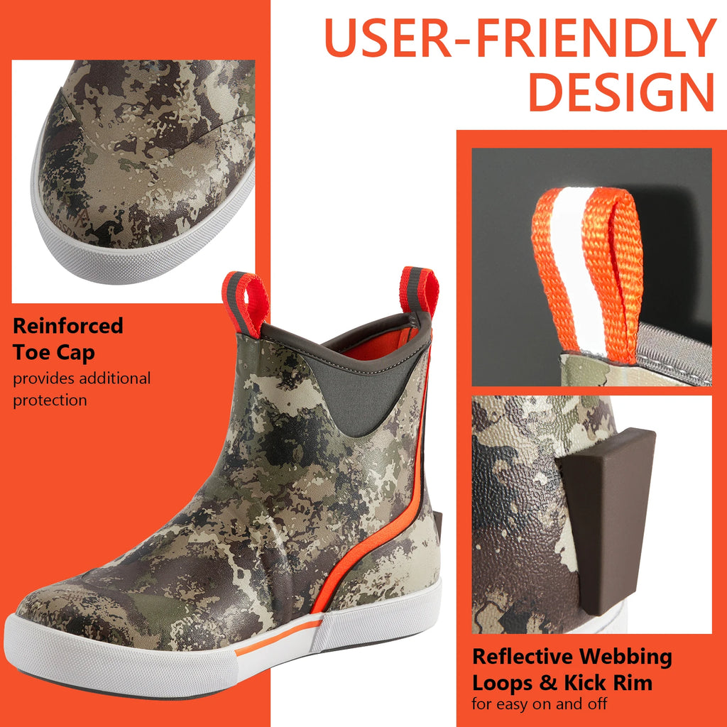 BASSDASH Men’s 6" Waterproof Deck Boots with Breathable Lining Anti-slip Neoprene Rubber Ankle Rain Boots for Fishing Boating