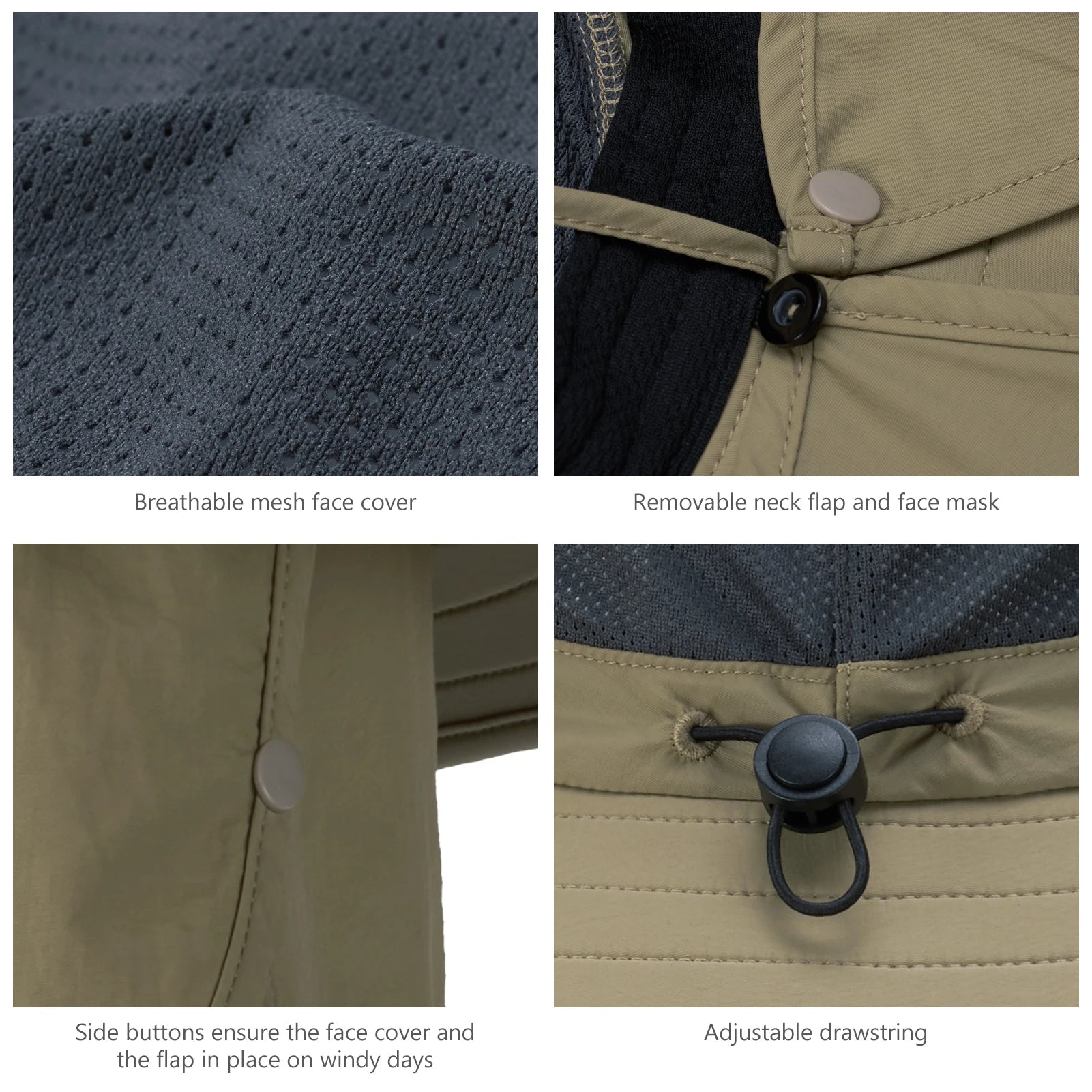 Bassdash UPF 50+ Breathable Sun Hat with Removable Face Cover and Neck Flap Unisex Water Resistant Wide Brim Bucket Hat