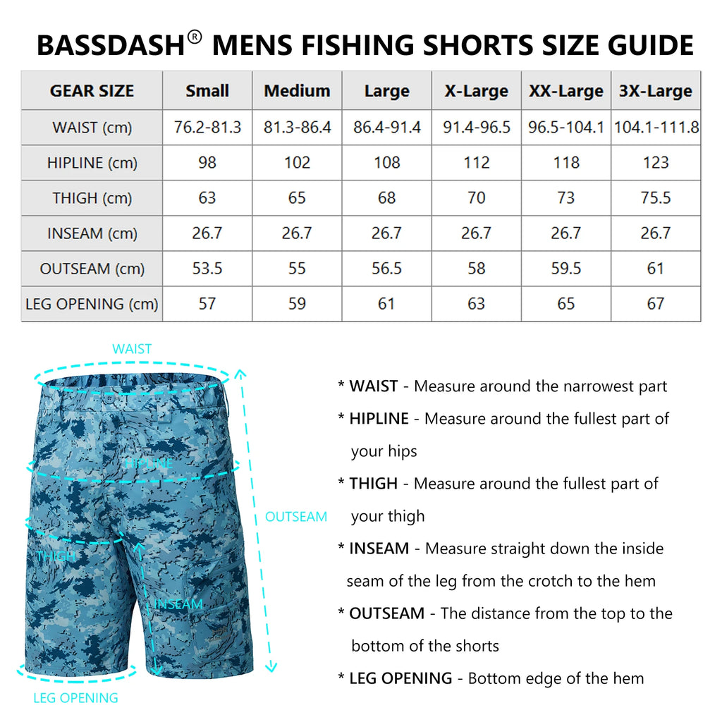 Pantalones cortos de pesca Bassdash para hombre, resistentes al agua, con bolsillos con cremallera, de secado rápido, de camuflaje, tácticos, para golf y senderismo