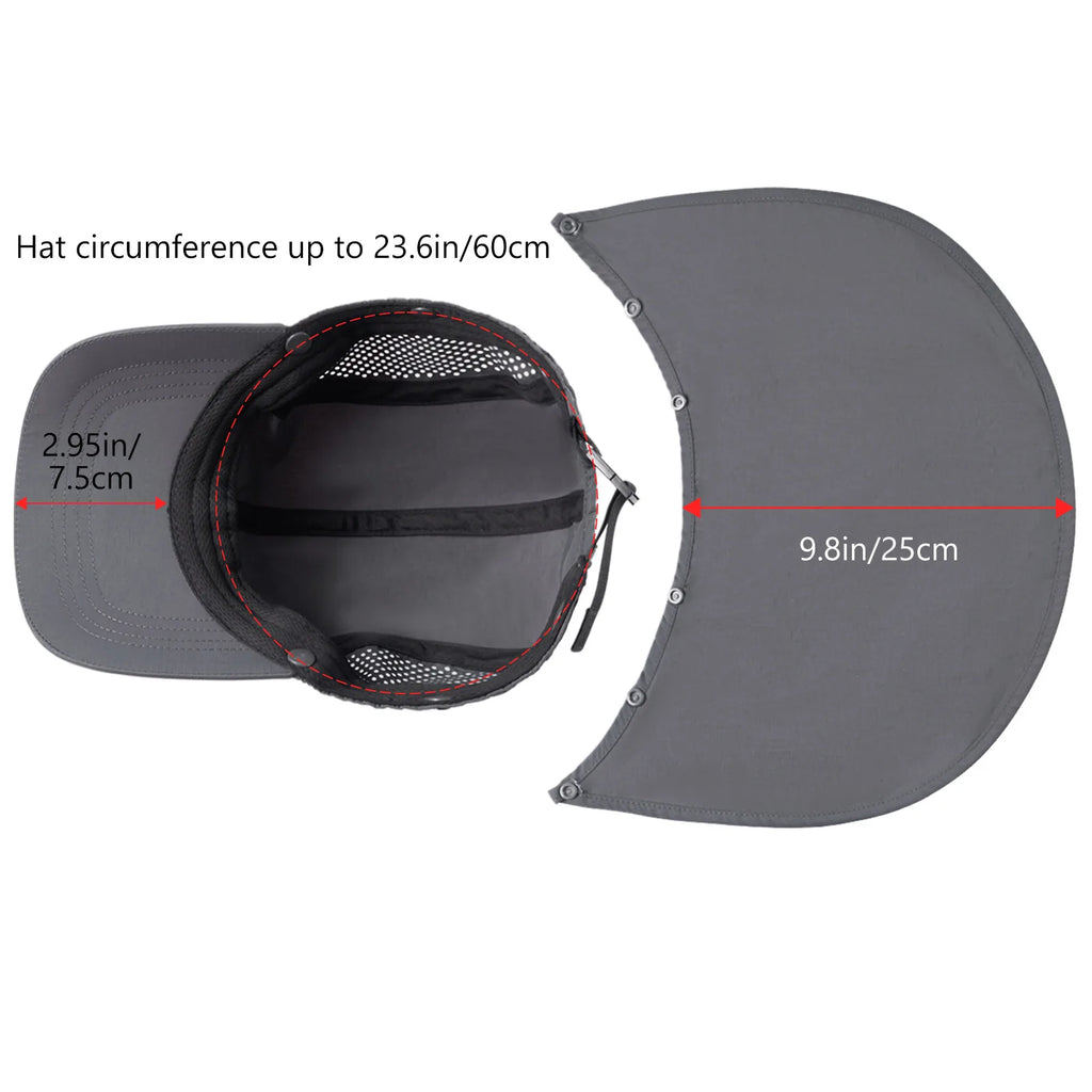 BASSDASH UPF 50+ Foldable Fishing Hat Baseball Cap with Removable Neck Flap Portable for Men Women Golf Hiking