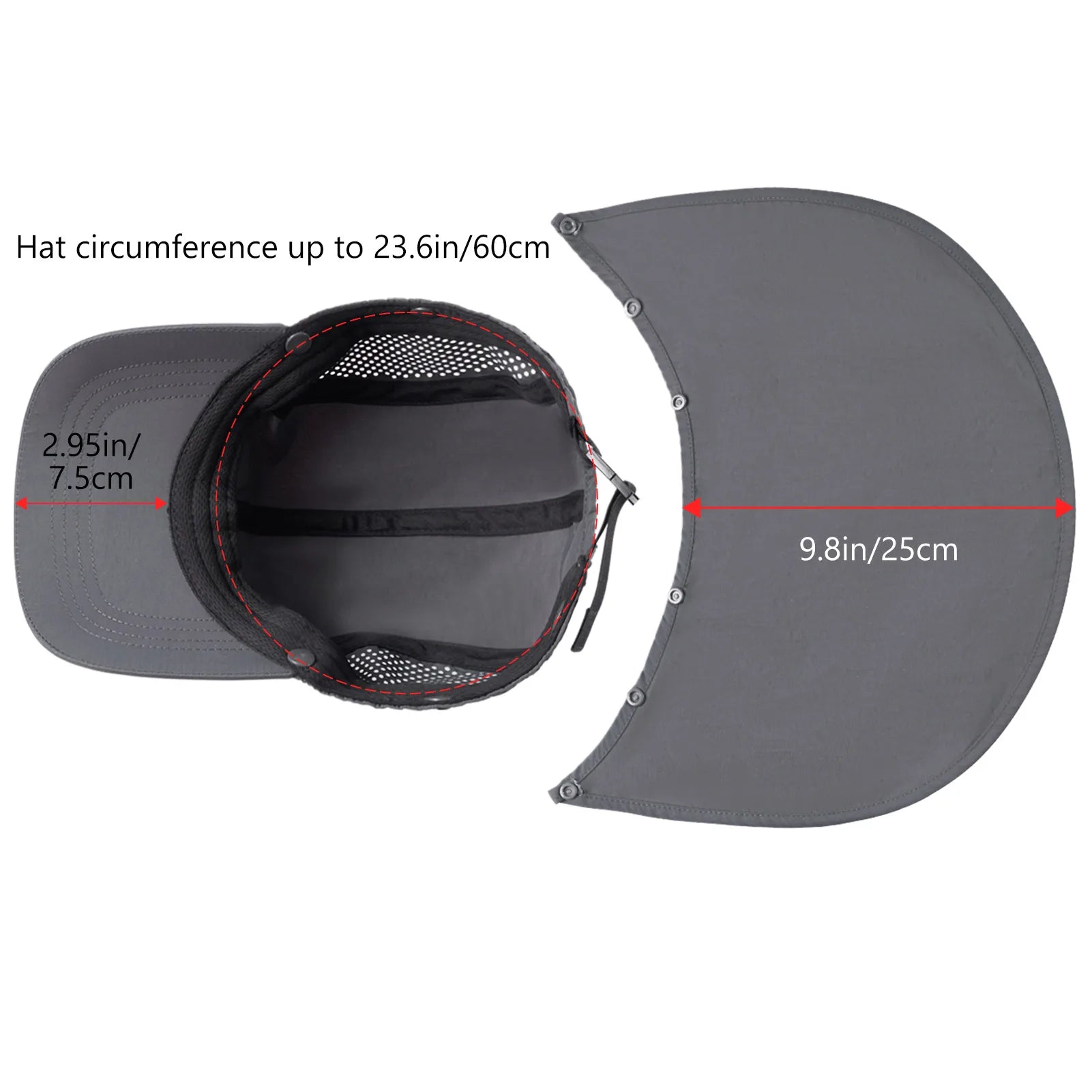 BASSDASH UPF 50+ Foldable Fishing Hat Baseball Cap with Removable Neck Flap Portable for Men Women Golf Hiking