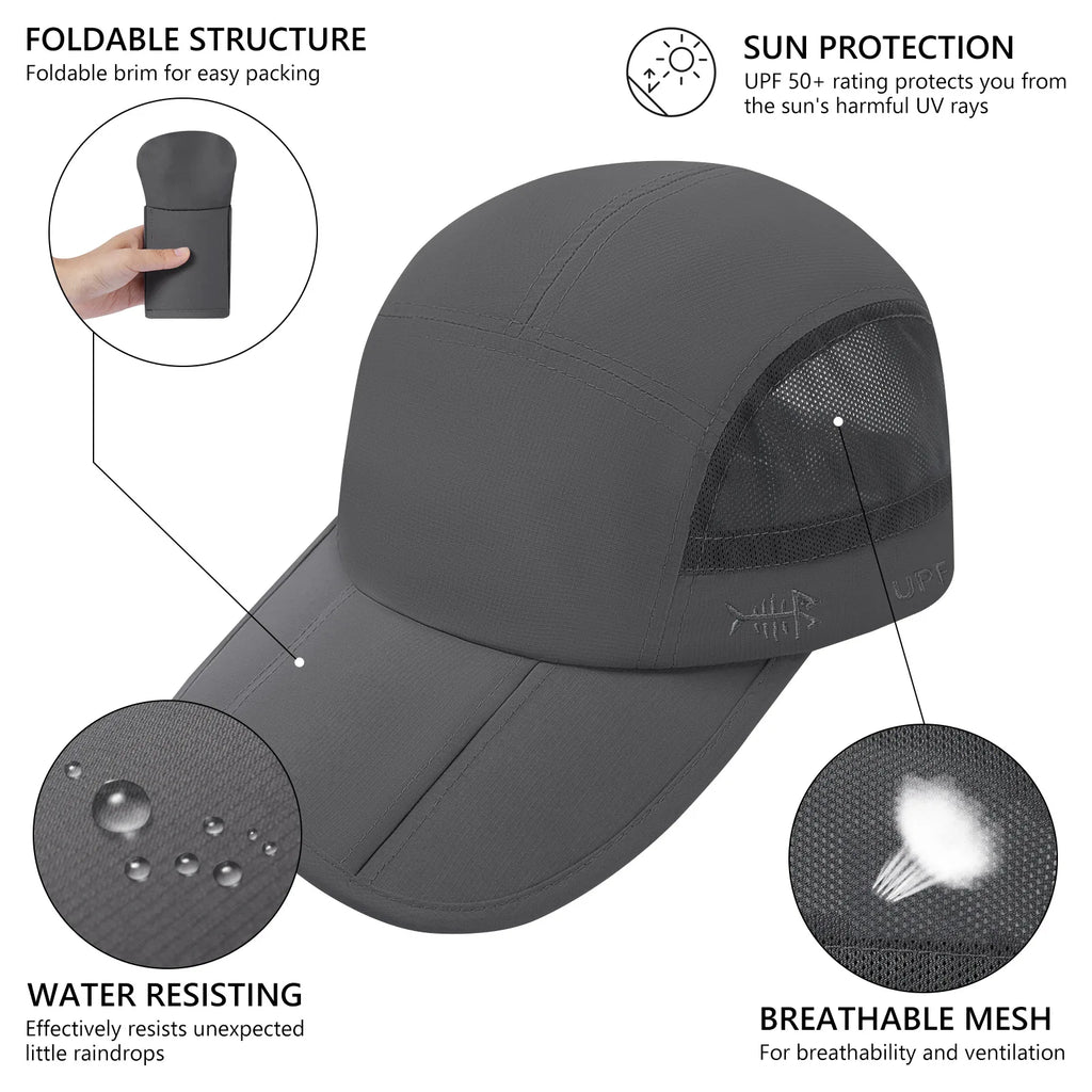 Gorra de béisbol plegable BASSDASH para pesca, resistente al agua UPF 50+, portátil, para exteriores, para mujeres y hombres, para senderismo, ajustable