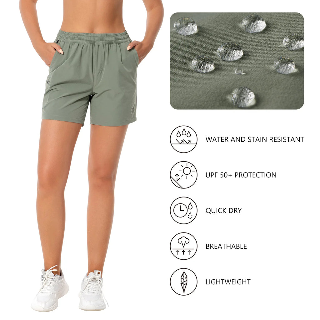 Pantalones cortos cargo Bassdash de 12,7 cm para mujer, para pesca, senderismo, secado rápido, con bolsillos con cremallera, resistentes al agua UPF 50+, para verano, informales