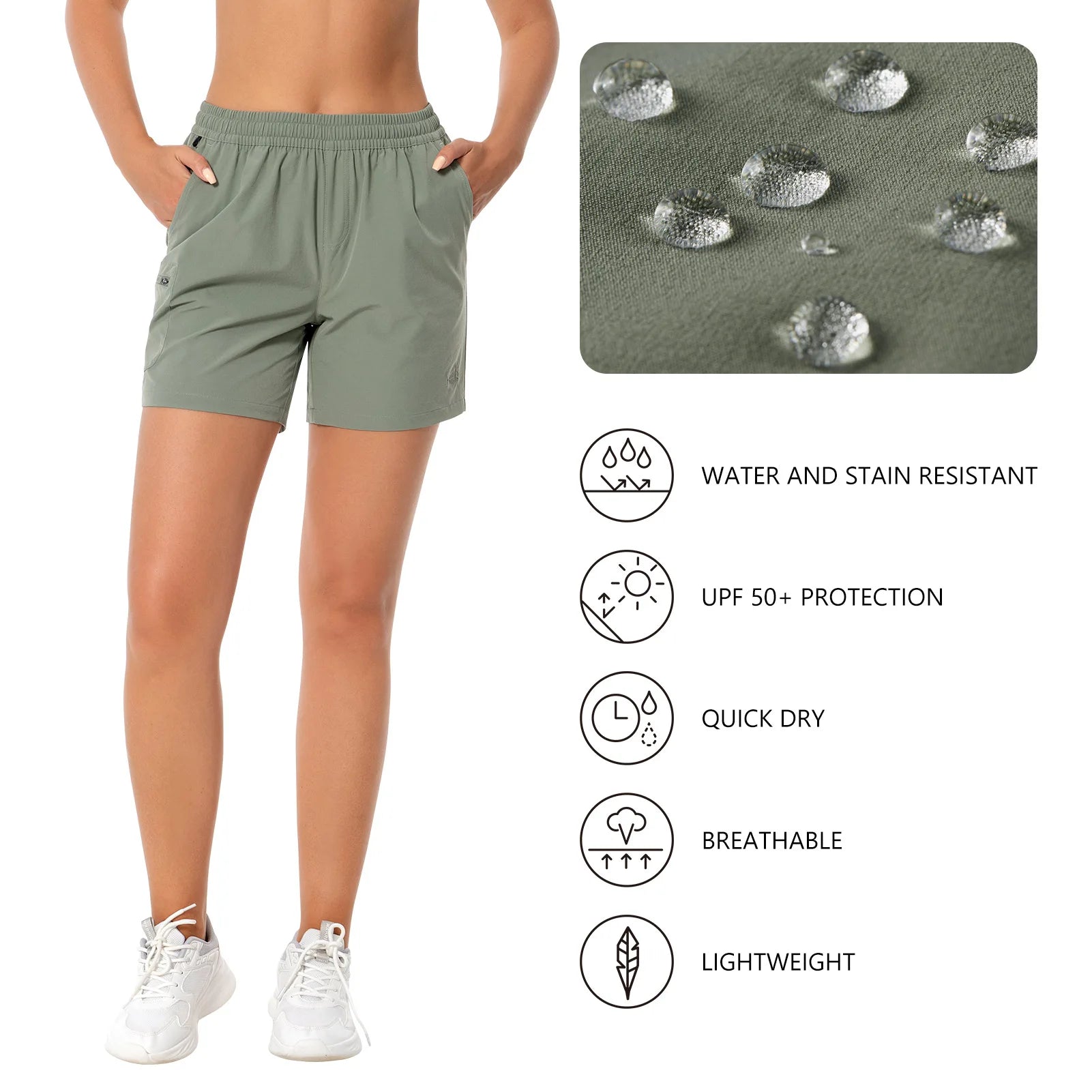 Pantalones cortos cargo Bassdash de 12,7 cm para mujer, para pesca, senderismo, secado rápido, con bolsillos con cremallera, resistentes al agua UPF 50+, para verano, informales