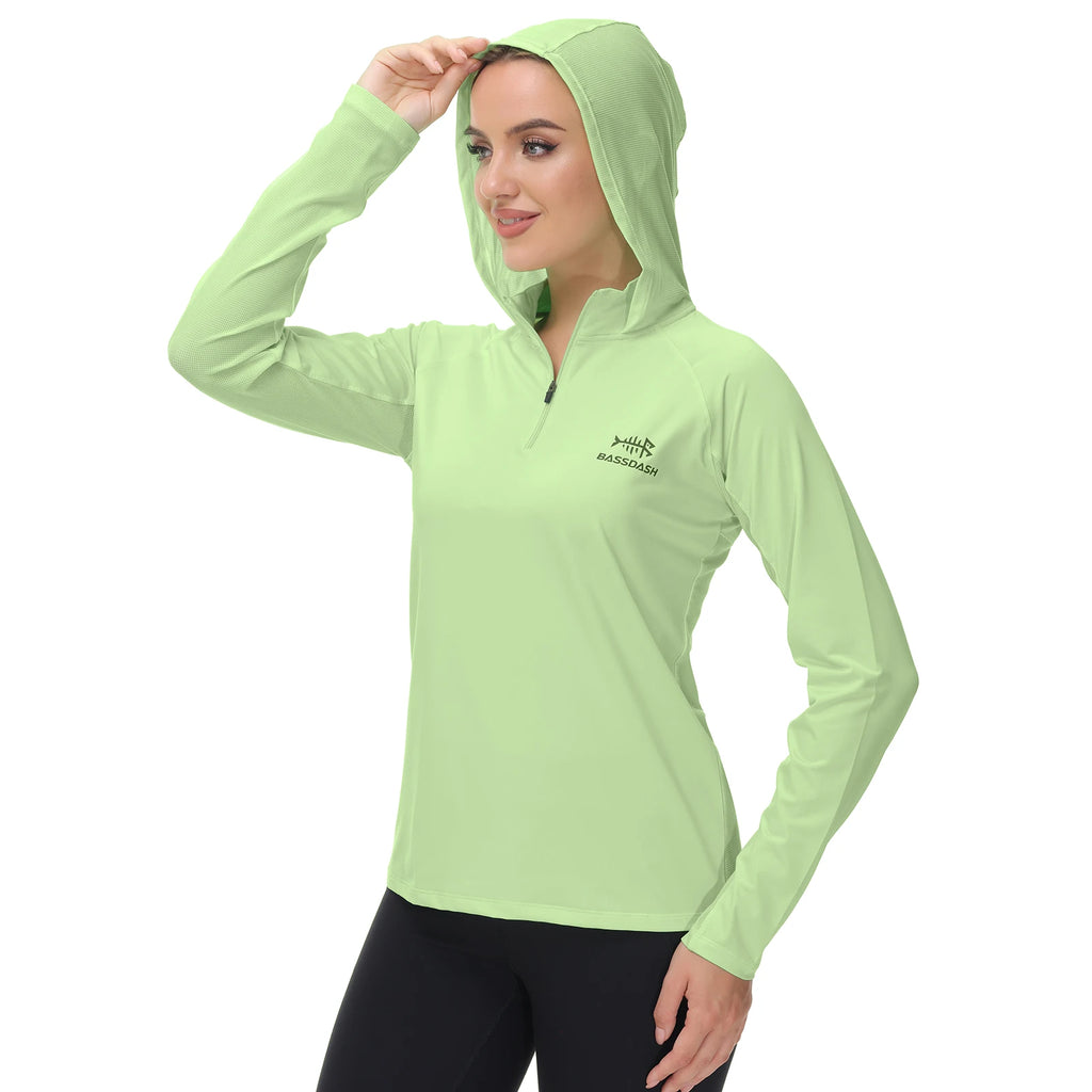 Bassdash - Sudadera informal con capucha para mujer, UPF 50+, manga larga, para exteriores, pesca, senderismo